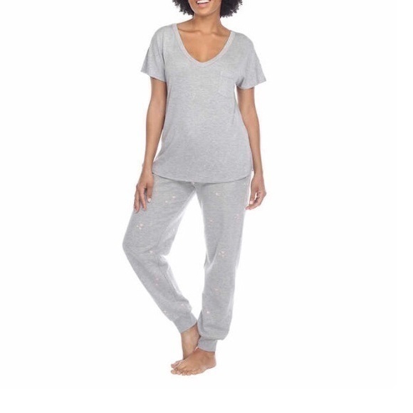 Honeydew Ladies Embroidered Lounge Set - Gray with Pink Hearts - Size 2X - Picture 1 of 6